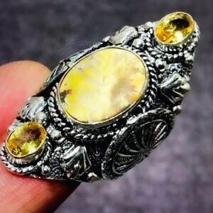 Bubble Bee Jasper Citrine Stamped 925 Sterling Silver Ring